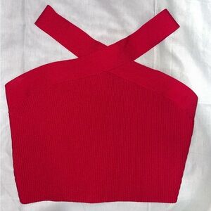 Babaton Red Criss-Cross Halter Knit Crop Top – Size L